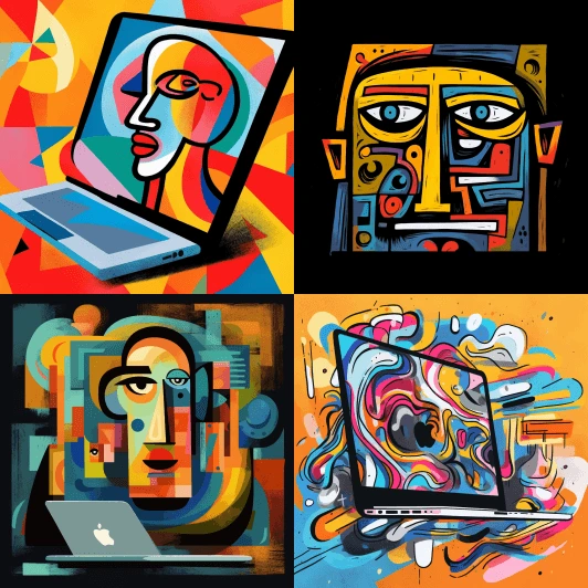 an illustration of a macbook pro in the style of picasso