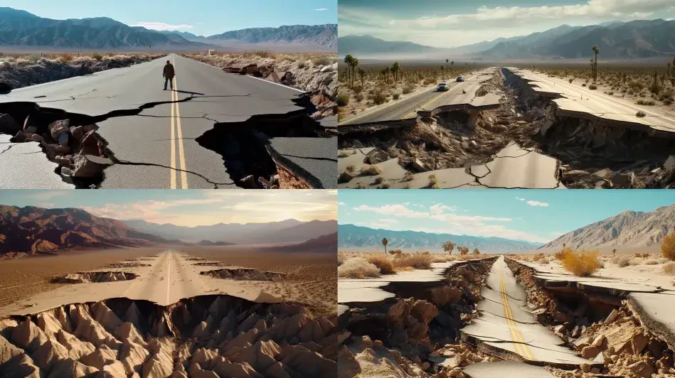 earthquake aftermath in dessert wide crack in ground epic movie